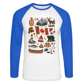 Canada | Maple, Wilderness & Adventure - Unisex Long Sleeve Baseball T-Shirt - white/royal blue - Front - Nik (191cm)