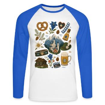 Bavaria | Alps, pretzels & a sense of home - Unisex Long Sleeve Baseball T-Shirt - white/royal blue - Front - Nik (191cm)