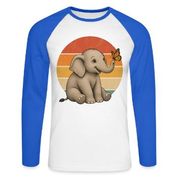 Elefant und Schmetterling - Unisex Baseballshirt langarm - Weiß/Royalblau - Vorne - Nik (191cm)