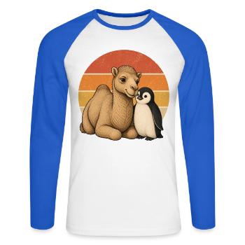 Kamel und Pinguin - Unisex Baseballshirt langarm - Weiß/Royalblau - Vorne - Nik (191cm)