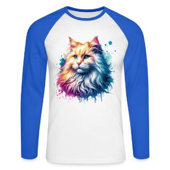 Turkish Angora Cat Motif - Unisex Long Sleeve Baseball T-Shirt - white/royal blue - Front - Nik (191cm)