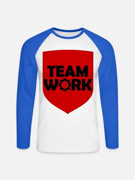Teamarbeit - Unisex Baseballshirt langarm - Weiß/Royalblau