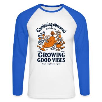 Culture du jardinage urbain - T-shirt baseball manches longues Homme - blanc/bleu royal - Devant - Nik (191cm)