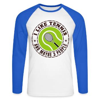 ICH MAG TENNIS UND VIELLEICHT DREI LEUTE - Unisex Baseballshirt langarm - Weiß/Royalblau - Vorne - Nik (191cm)