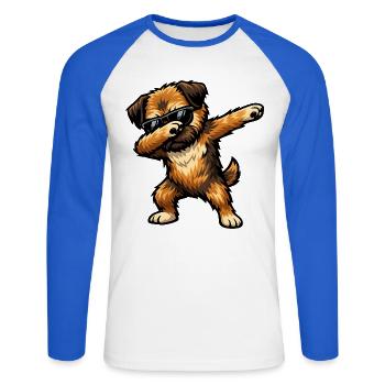 Dab du Border Terrier dans un style comique - T-shirt baseball manches longues Homme - blanc/bleu royal - Devant - Nik (191cm)
