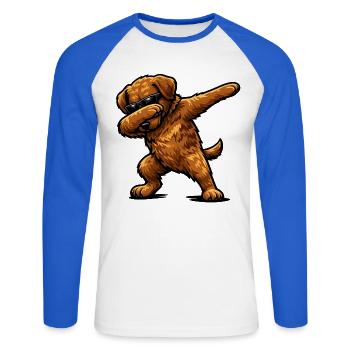 Dabbing Chesapeake Bay Retriever - Unisex Baseballshirt langarm - Weiß/Royalblau - Vorne - Nik (191cm)