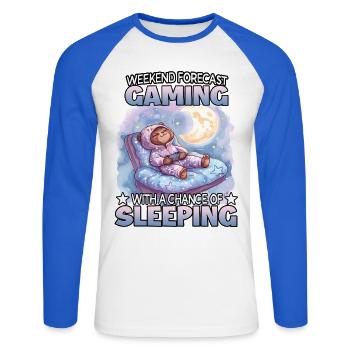 Gaming Weekend: Schlafender Sloth - Unisex Baseballshirt langarm - Weiß/Royalblau - Vorne - Nik (191cm)
