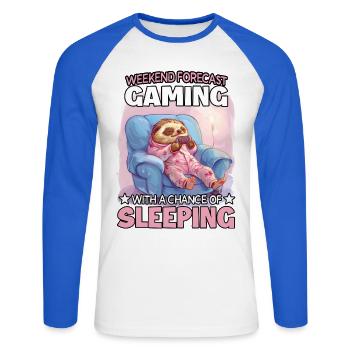Wochenend-Gaming: Schlafendes Faultier - Unisex Baseballshirt langarm - Weiß/Royalblau - Vorne - Nik (191cm)