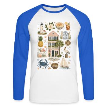 Charleston | Sud, Côte et Charme - T-shirt baseball manches longues Homme - blanc/bleu royal - Devant - Nik (191cm)