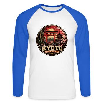Kyoto Old Japan Vintage-Reiseabzeichen - Unisex Baseballshirt langarm - Weiß/Royalblau - Vorne - Nik (191cm)