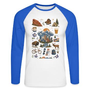 Colorado | Rockies, Ski & Outdoor - Unisex Baseballshirt langarm - Weiß/Royalblau - Vorne - Nik (191cm)