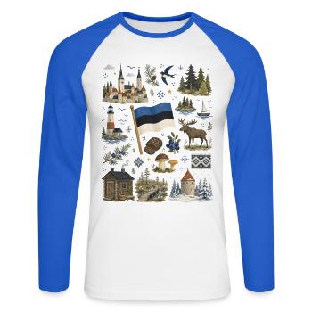 Estland | Ostsee, Wälder & Winterruhe - Unisex Baseballshirt langarm - Weiß/Royalblau - Vorne - Nik (191cm)