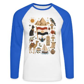 Ägypten | Pyramiden, Nil & Antike - Unisex Baseballshirt langarm - Weiß/Royalblau - Vorne - Nik (191cm)