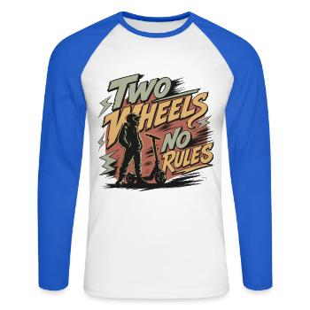 Two Wheels No Rules | Scooter Riders - Unisex Long Sleeve Baseball T-Shirt - white/royal blue - Front - Nik (191cm)