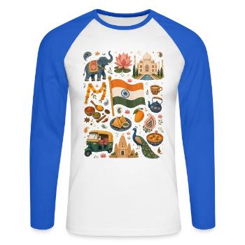 Inde | Taj Mahal, épices et couleurs - T-shirt baseball manches longues Homme - blanc/bleu royal - Devant - Nik (191cm)
