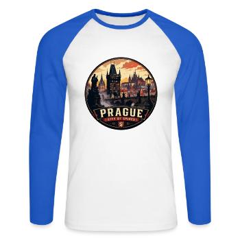 Vintage-Abzeichen der Stadt der Türme Prag - Unisex Baseballshirt langarm - Weiß/Royalblau - Vorne - Nik (191cm)