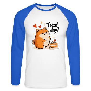 Leckerei-Tag! - Unisex Baseballshirt langarm - Weiß/Royalblau - Vorne - Nik (191cm)