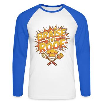 Chef de restaurant Braise Le Chef professionnel de toit - T-shirt baseball manches longues Homme - blanc/bleu royal - Devant - Nik (191cm)