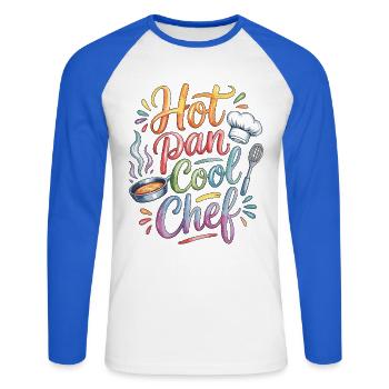 Chef de restaurant Hot Pan Cool Chef Préparation de nourriture - T-shirt baseball manches longues Homme - blanc/bleu royal - Devant - Nik (191cm)
