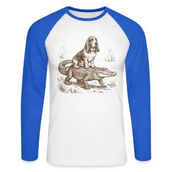 Race de chien Basset Hound drôle drôle, race d’alligator - T-shirt baseball manches longues Homme - blanc/bleu royal - Devant - Nik (191cm)