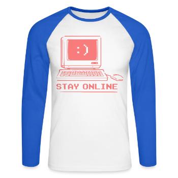 Stay Online Retro Computer - Unisex Long Sleeve Baseball T-Shirt - white/royal blue - Front - Nik (191cm)