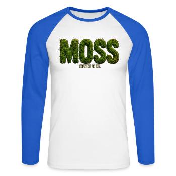 MOSS – Grandir en moi | Jeu de mots botanique - T-shirt baseball manches longues Homme - blanc/bleu royal - Devant - Nik (191cm)