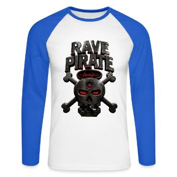 Crâne de Pirate Rave - T-shirt baseball manches longues Homme - blanc/bleu royal - Devant - Nik (191cm)