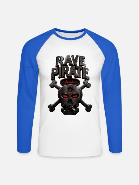 Rave-Piratenschädel - Unisex Baseballshirt langarm - Weiß/Royalblau