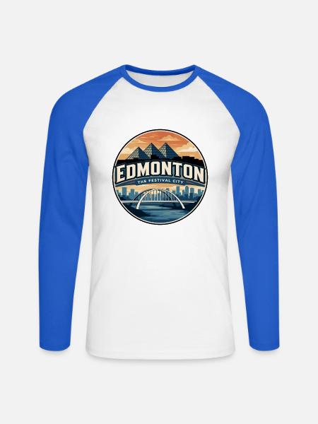 Retro Edmonton Walterdale Bridge Abzeichen - Unisex Baseballshirt langarm - Weiß/Royalblau