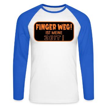 Finger Weg Zeit - Unisex Baseballshirt langarm - Weiß/Royalblau - Vorne - Nik (191cm)