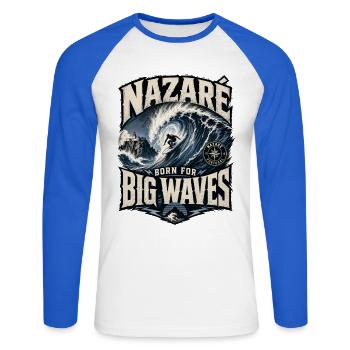 Nazaré Big Waves - Unisex Long Sleeve Baseball T-Shirt - white/royal blue - Front - Nik (191cm)