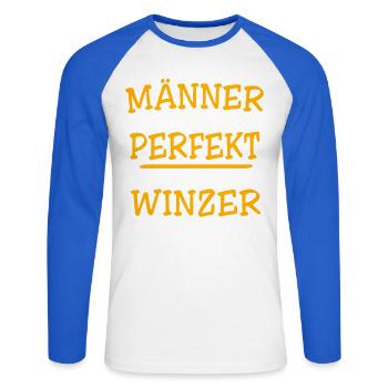 Winzer Sprüche - Unisex Baseballshirt langarm - Weiß/Royalblau - Vorne - Nik (191cm)