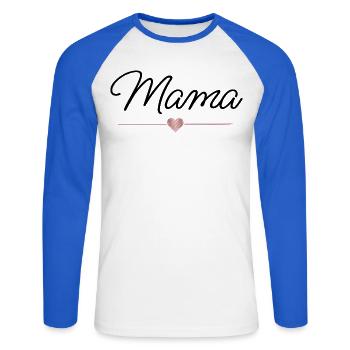 Cadeau de cœur de maman Famille de la fête des mères - T-shirt baseball manches longues Homme - blanc/bleu royal - Devant - Nik (191cm)