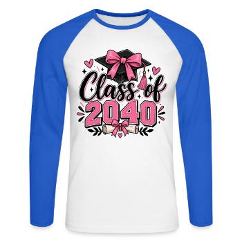 Class of 2040 Graduation Dream - Unisex Long Sleeve Baseball T-Shirt - white/royal blue - Front - Nik (191cm)