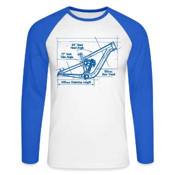Plan VTT : Technologie de châssis intégrales - T-shirt baseball manches longues Homme - blanc/bleu royal - Devant - Nik (191cm)