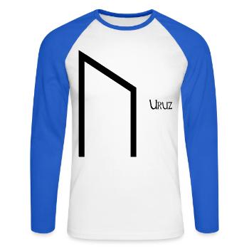 Rune Uruz nommée Black – Viking Futhark - T-shirt baseball manches longues Homme - blanc/bleu royal - Devant - Nik (191cm)