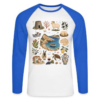 Sardaigne | Côte, Nuraghi et Plaisir - T-shirt baseball manches longues Homme - blanc/bleu royal - Devant - Nik (191cm)
