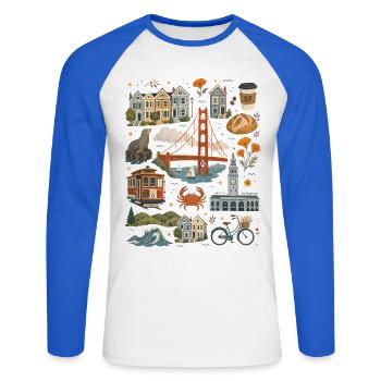 San Francisco | Golden Gate & Flair Côtier - T-shirt baseball manches longues Homme - blanc/bleu royal - Devant - Nik (191cm)