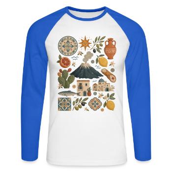 Sicile | Etna, Agrumes et Délices de l’Île - T-shirt baseball manches longues Homme - blanc/bleu royal - Devant - Nik (191cm)