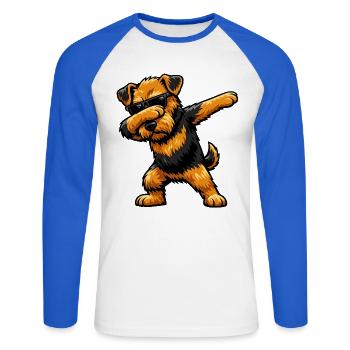 Dab du terrier Airedale - T-shirt baseball manches longues Homme - blanc/bleu royal - Devant - Nik (191cm)