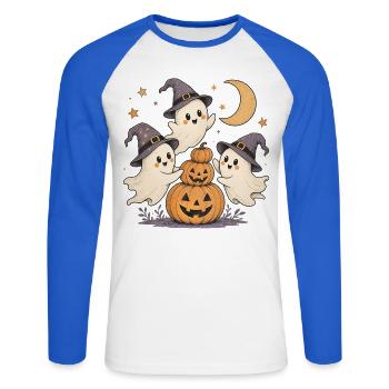Cute Ghosts Shirt for Kids & Women - Unisex Long Sleeve Baseball T-Shirt - white/royal blue - Front - Nik (191cm)