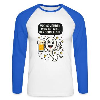 Vor 60 Jahren war ich der Schnellste 60 Geburtstag - Unisex Baseballshirt langarm - Weiß/Royalblau - Vorne - Nik (191cm)