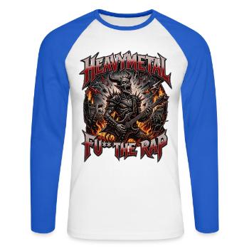 Heavy Metal Rocker Demon - Heavy Metal vs Rap - T-shirt baseball manches longues Homme - blanc/bleu royal - Devant - Nik (191cm)