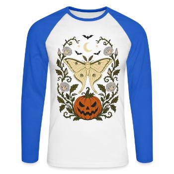 Papillon de nuit lunaire d’Halloween & Jack O' Lantern - T-shirt baseball manches longues Homme - blanc/bleu royal - Devant - Nik (191cm)