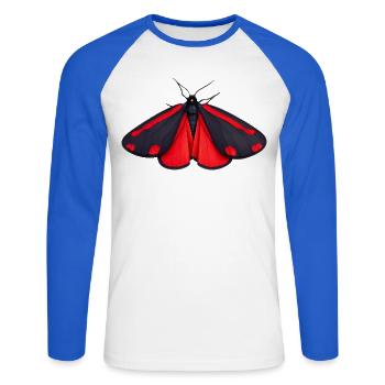 Cinnabar Moth Tyria jacobaeae Cartoon Style - T-shirt baseball manches longues Homme - blanc/bleu royal - Devant - Nik (191cm)