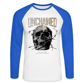 Fil barbelé déchaîné du crâne - T-shirt baseball manches longues Homme - blanc/bleu royal - Devant - Nik (191cm)