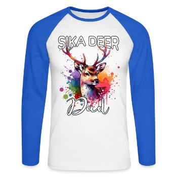 Papa de cerfs sika - T-shirt baseball manches longues Homme - blanc/bleu royal - Devant - Nik (191cm)