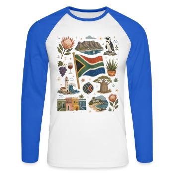 Afrique du Sud | Cape Town, Côte et Nature sauvage - T-shirt baseball manches longues Homme - blanc/bleu royal - Devant - Nik (191cm)