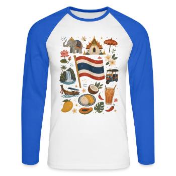 Thaïlande | Temples, tropiques et street food - T-shirt baseball manches longues Homme - blanc/bleu royal - Devant - Nik (191cm)