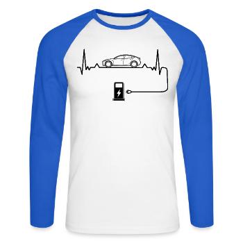 Amour des voitures électriques avec battement de cœur Voitures électriques - T-shirt baseball manches longues Homme - blanc/bleu royal - Devant - Nik (191cm)